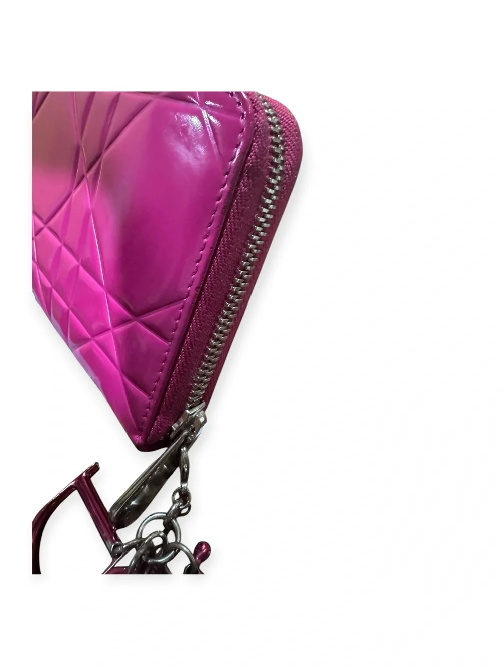 Christian Dior Cannage Patent Leather Zip Around Wallet